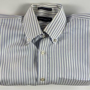 Lands’ End | White Blue Stripe No Iron Pinpoint Oxford Men’s Shirt | 15-33